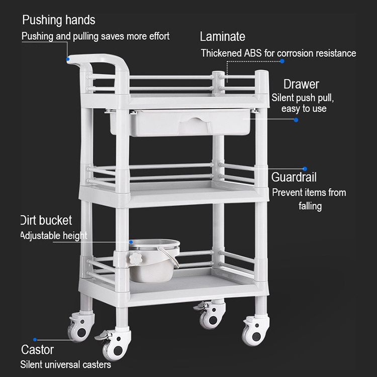 WinFair Cheap Hospital Abs Utility Medical Treatment Dressing Plastic Trolley Cart Price For Hospital Use Hospital Trolley