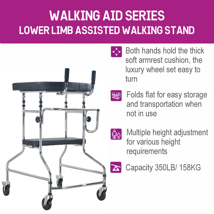 WinFair High Quality Standing Four Wheel Hemiplegia Rehabilitation Cerebral Palsy Training Walker  For Adults Walking Aid