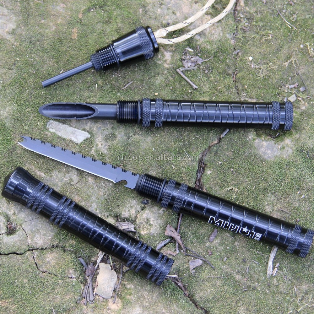 Outdoor multifunction dismountable defend Baton Multi Purpose include knife saw fire sticker tools