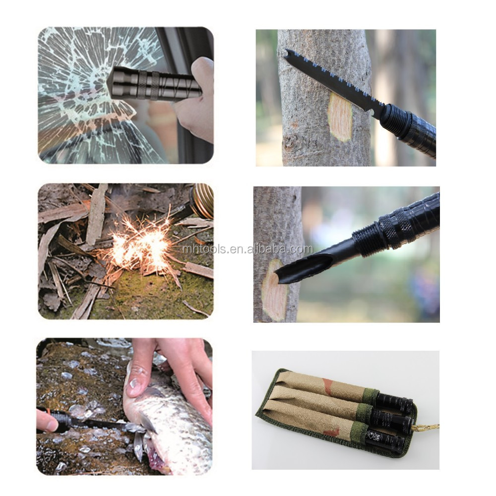 Outdoor multifunction dismountable defend Baton Multi Purpose include knife saw fire sticker tools