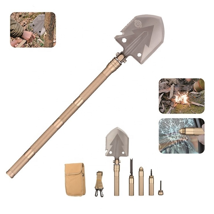 G90 Multifunctional stainless steel Survival Tactical Shovel, outdoor Camping Shovel with Aluminum handle