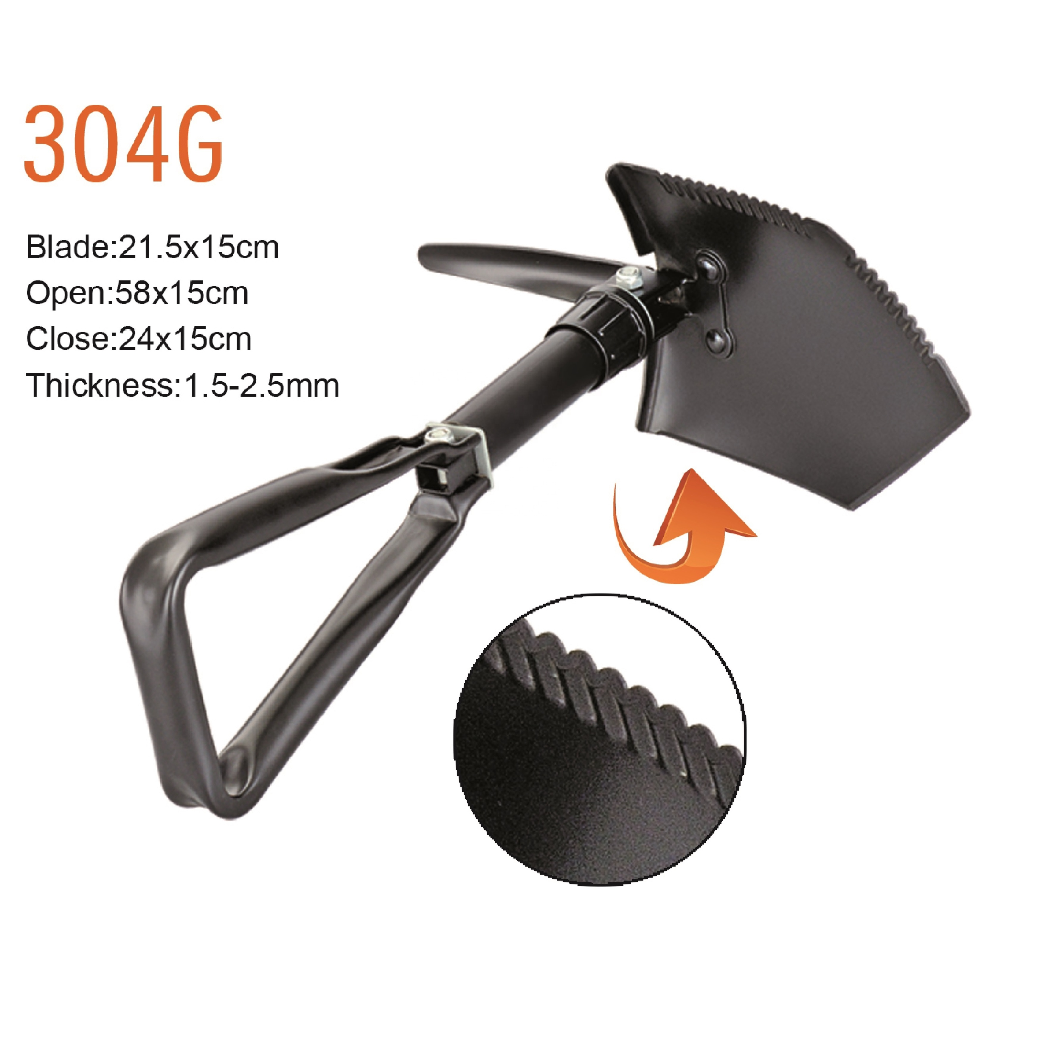 304 high strength carbon steel folding shovel spade foldable