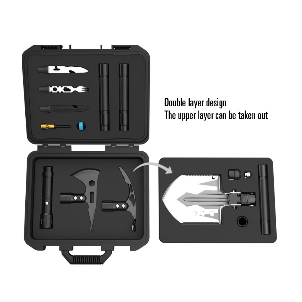 G33 Portable Multifunction Tool Set include Camping Shovel, Axe ,Pickaxe,knife,flashlight,Survival tool for CAR,Outdoor