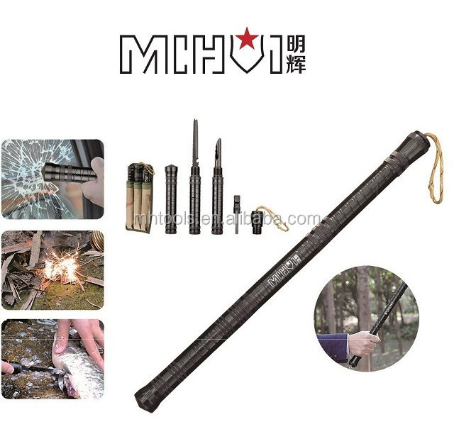 Outdoor multifunction dismountable defend Baton Multi Purpose include knife saw fire sticker tools