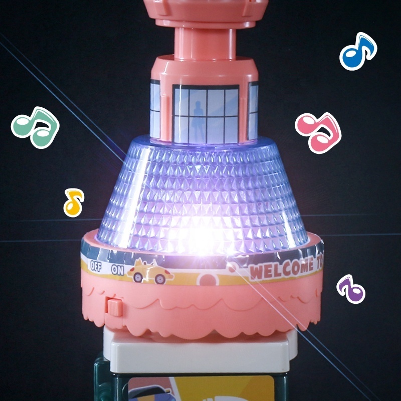 New arrival multi layer pearl tower vehicle DIY assembly parking garage toy slot track car toy parking lot with music and light