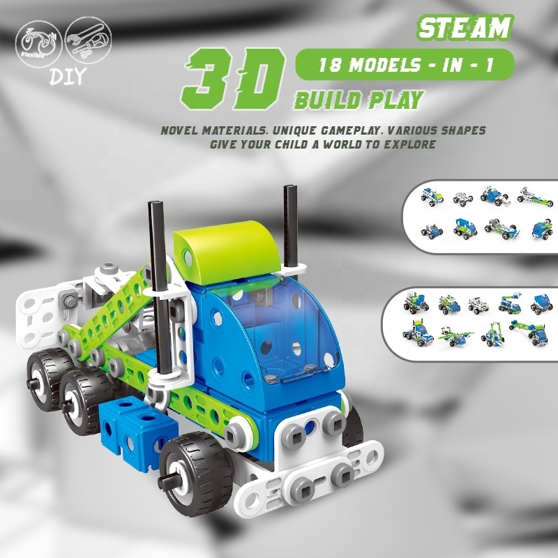 18 in 1 child DIY assemble toys engineering vehicle parent-child interactive building blocks STEM educational toy for kids