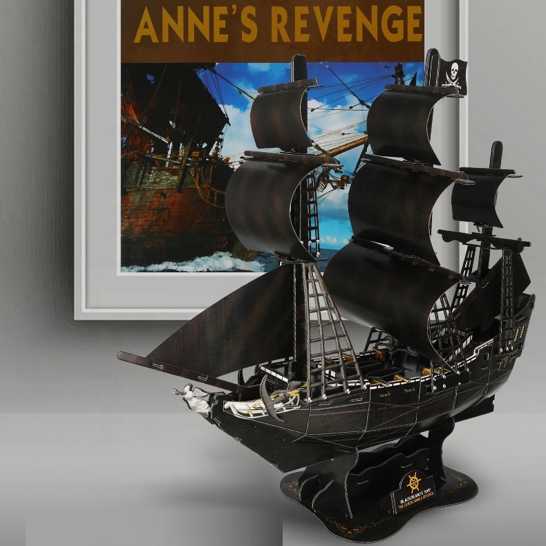 Educational toys 3D puzzles Queen Anne's Revenge model ship kit 20 inches model with LED lights for adults and kids 111 pieces