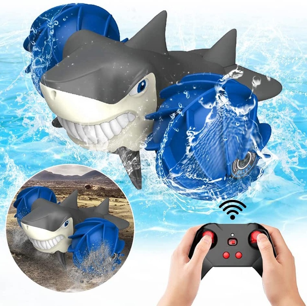 1:16 remote control shark car electric waterproof amphibious rc stunt car toys vehicle shark shock boat toy for kid outdoor play