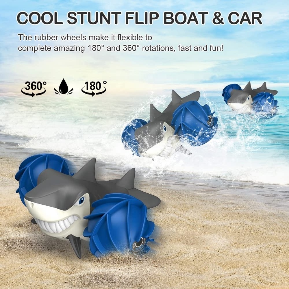 1:16 remote control shark car electric waterproof amphibious rc stunt car toys vehicle shark shock boat toy for kid outdoor play