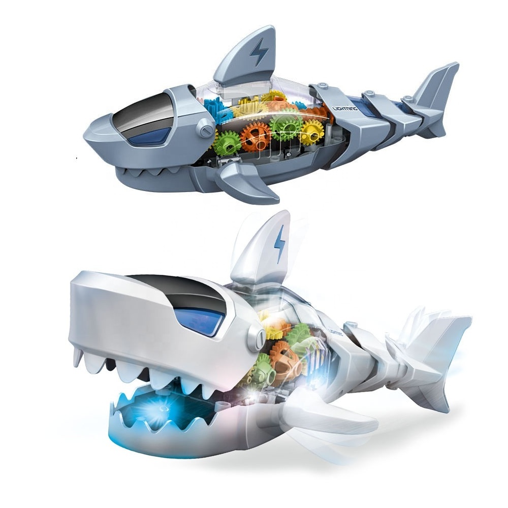 New arrival electric gear toy shark megalodon with light and music gear transmission universal shark toys for child development