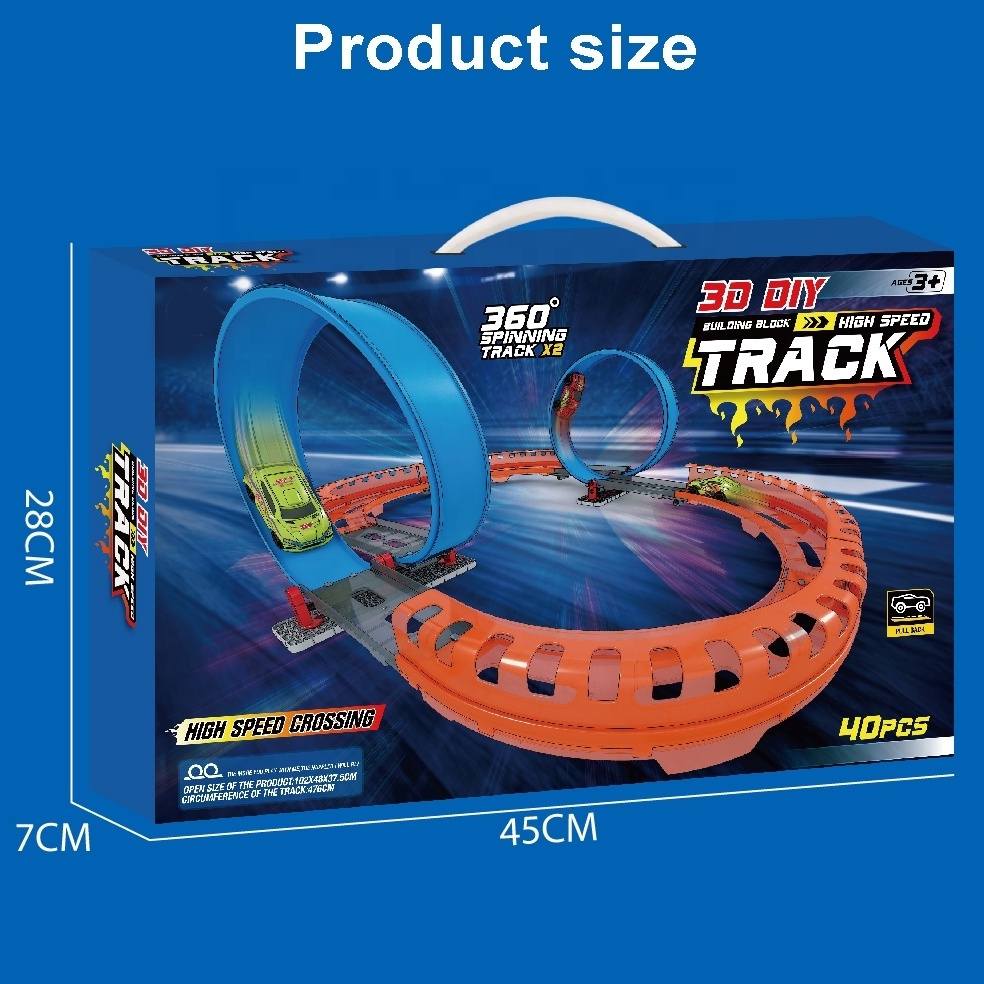 40pcs high speed slot race car kids pull back car rail diy 3D track car building set 360 degree loop track racing toy for kids