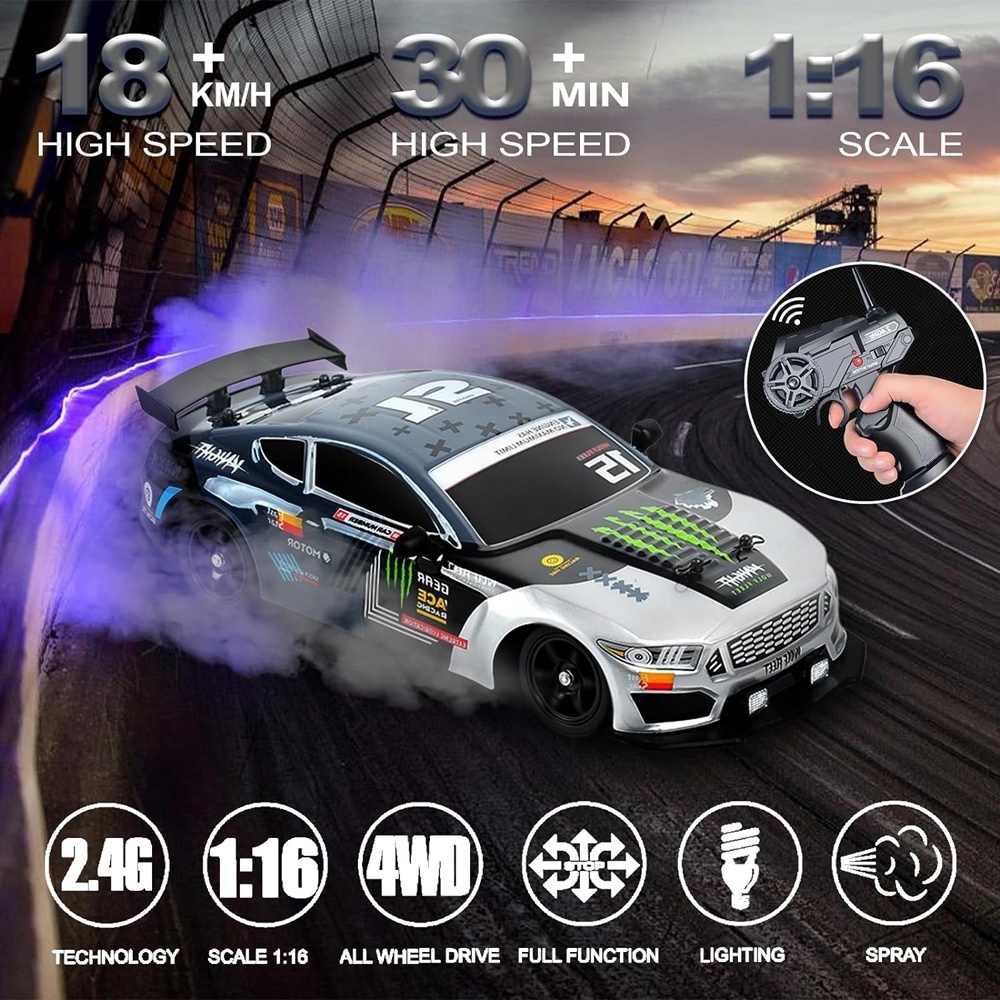 1:16 scale electric high speed vehicle rc spray racing car 4WD remote control drift cars toy for children with cool lights