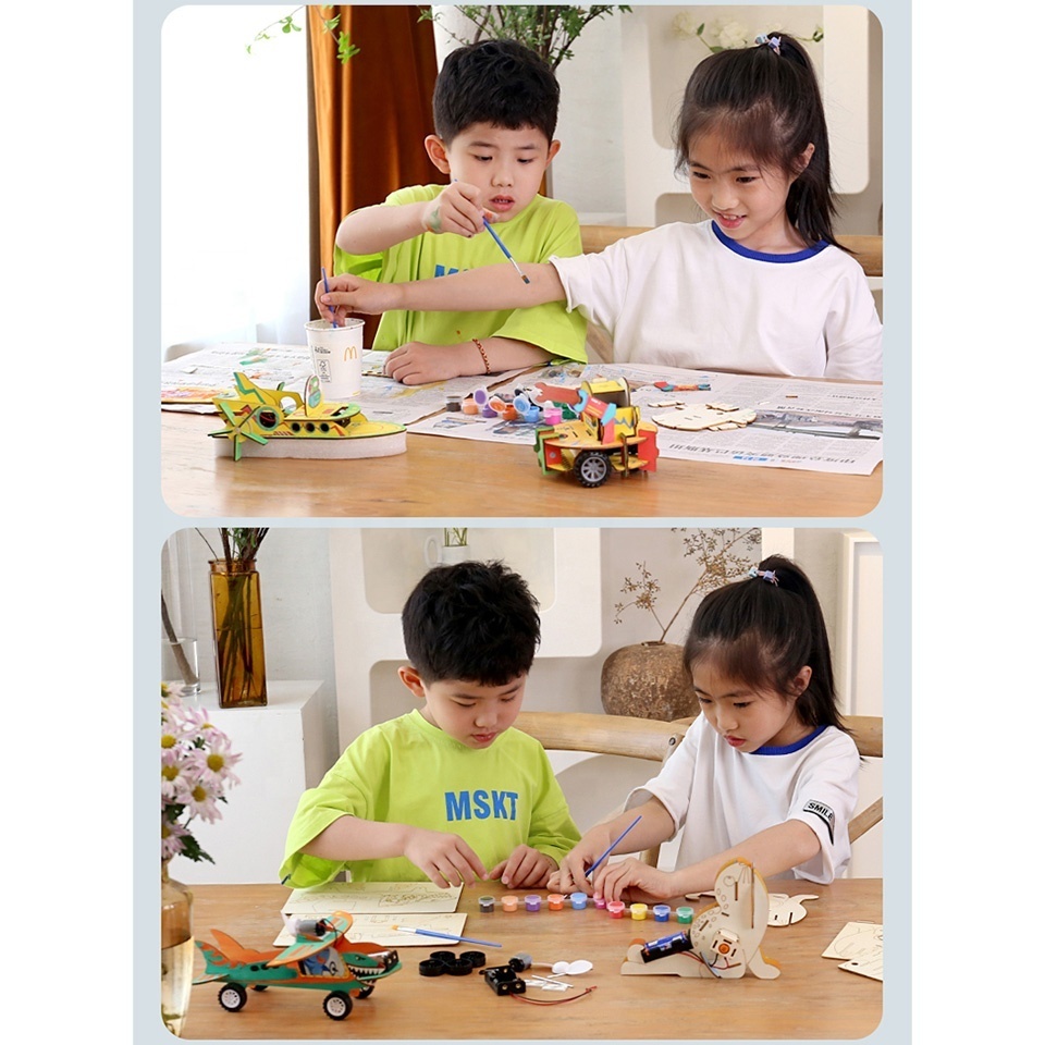 6 in 1 wooden electric toys painting space series graffiti robot science experiment solar power robot for kids STEM learning toy