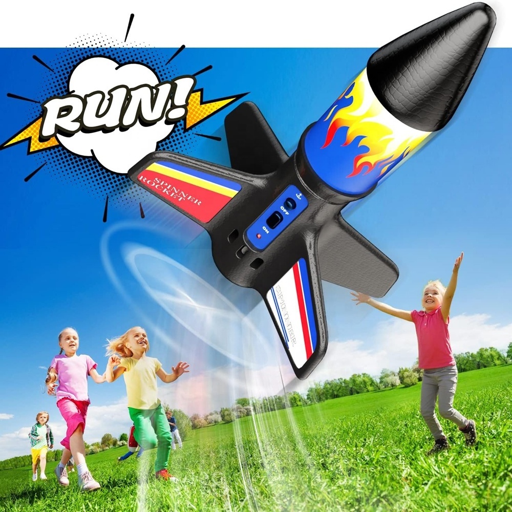 Kids outdoor electric rocket launcher toy electric powered flying model rocket launching up to 150 feet with parachute safe land