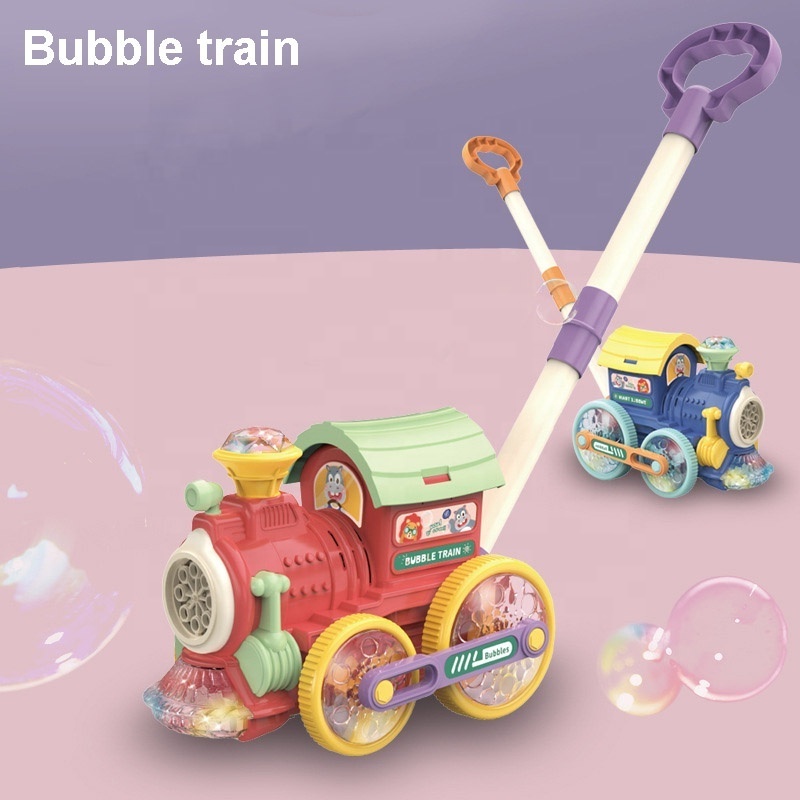 Kids outdoor trolley bubble train toy bubble blower machine fun automatic bubble blowing car lawn mower toy with light and music