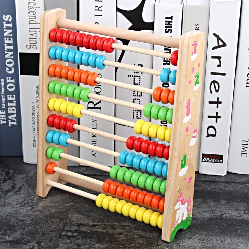 Educational math toys 10 row wooden abacus children early learning arithmetic beads calculation frame toy for kids counting tool