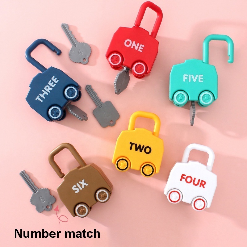 6PCS children Montessori lock toy key number matching unlock learning educational toy number lock vehicle toy for baby with keys