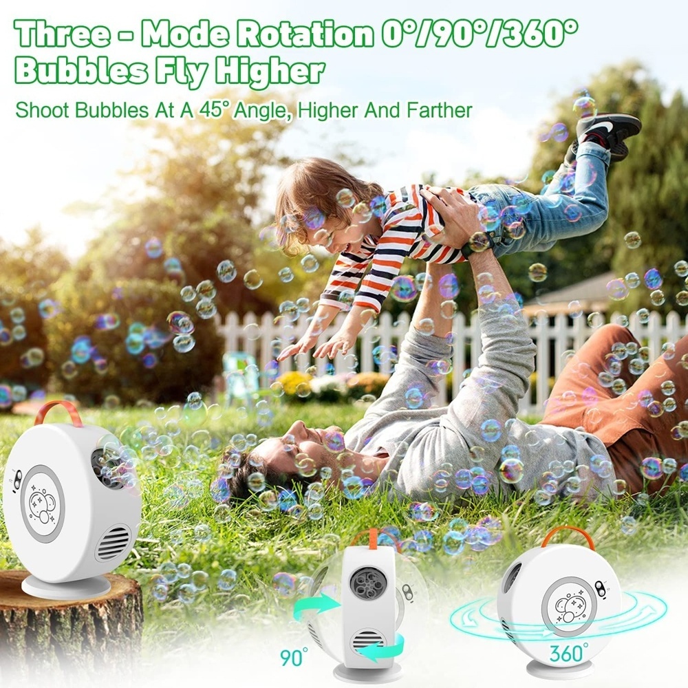 New arrival electric bubble maker kids portable bubble machine chargeable automatic bubble blower toy with 90/360 degree rotated