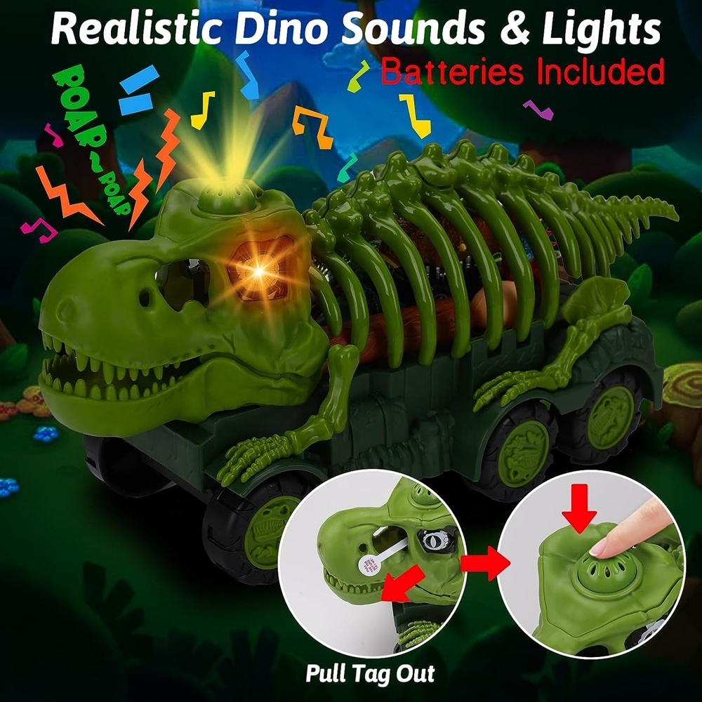 Dinosaur transporter truck toy kids dinosaur skeleton glide car transport truck dino figure&egg carrier set with light and sound