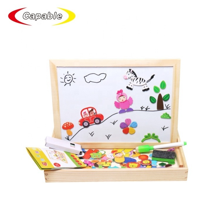 Children's wooden puzzle educational toys with diy magnetic wood 3D puzzle magnetic drawing board for kids