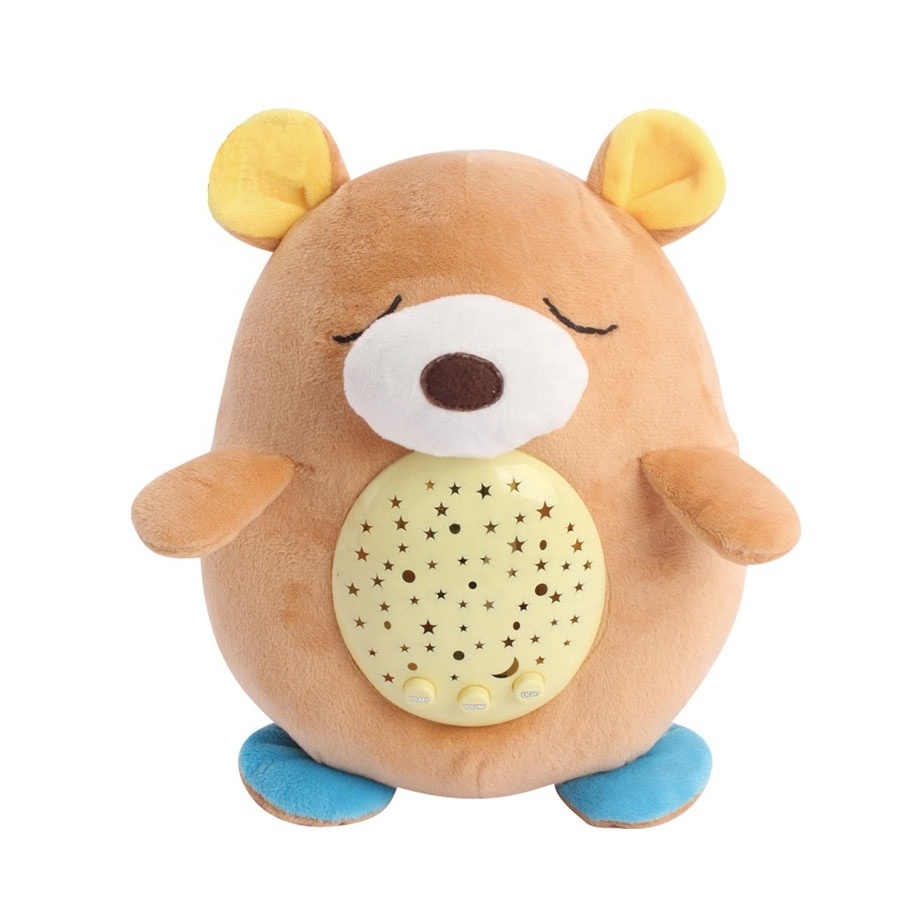 Musical stuffed plush toy animals night light starry sky projector pacify emotion baby sleep soother toy for infant