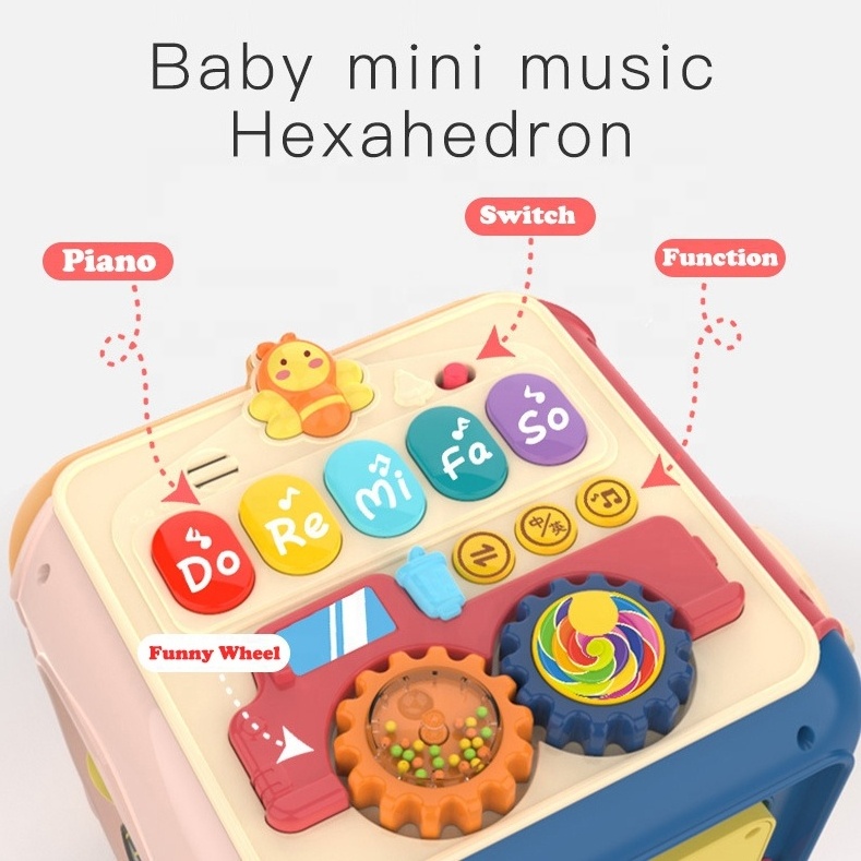 Multi-function six sides baby activity cube enlighten toys with light knocking piano colorful xylophone for kid 2020 educational