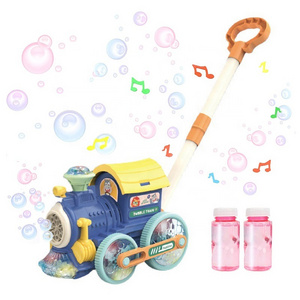 Kids outdoor trolley bubble train toy bubble blower machine fun automatic bubble blowing car lawn mower toy with light and music