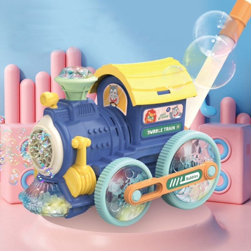 Kids outdoor trolley bubble train toy bubble blower machine fun automatic bubble blowing car lawn mower toy with light and music