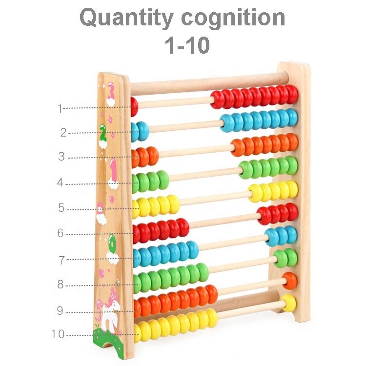 Educational math toys 10 row wooden abacus children early learning arithmetic beads calculation frame toy for kids counting tool