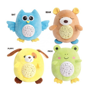 Musical stuffed plush toy animals night light starry sky projector pacify emotion baby sleep soother toy for infant