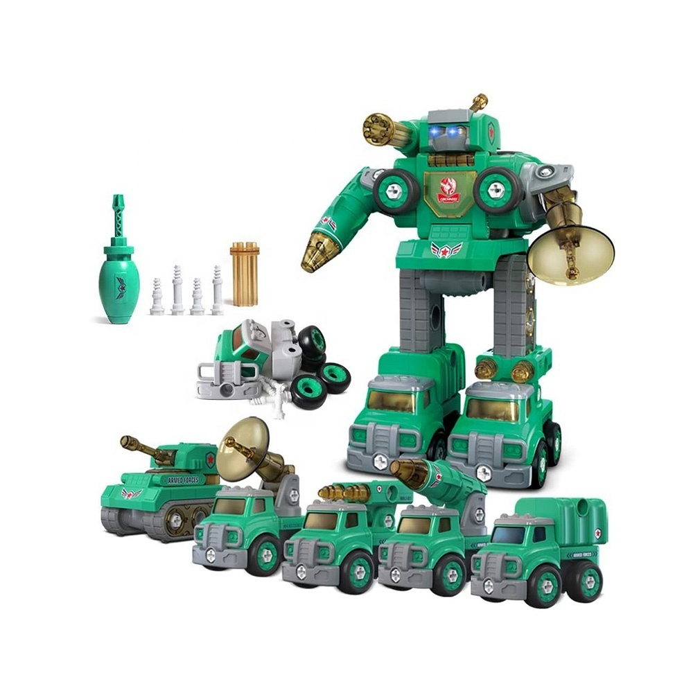 5 in 1 take apart toy vehicles transform into robot stem assembly deformation robot toy gift for kids with sound and light