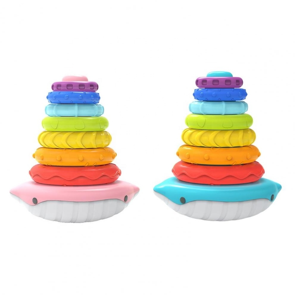 New items baby whale rainbow rings stack tumbler toy Montessori children ring toss colorful toys stacking tower game with rattle