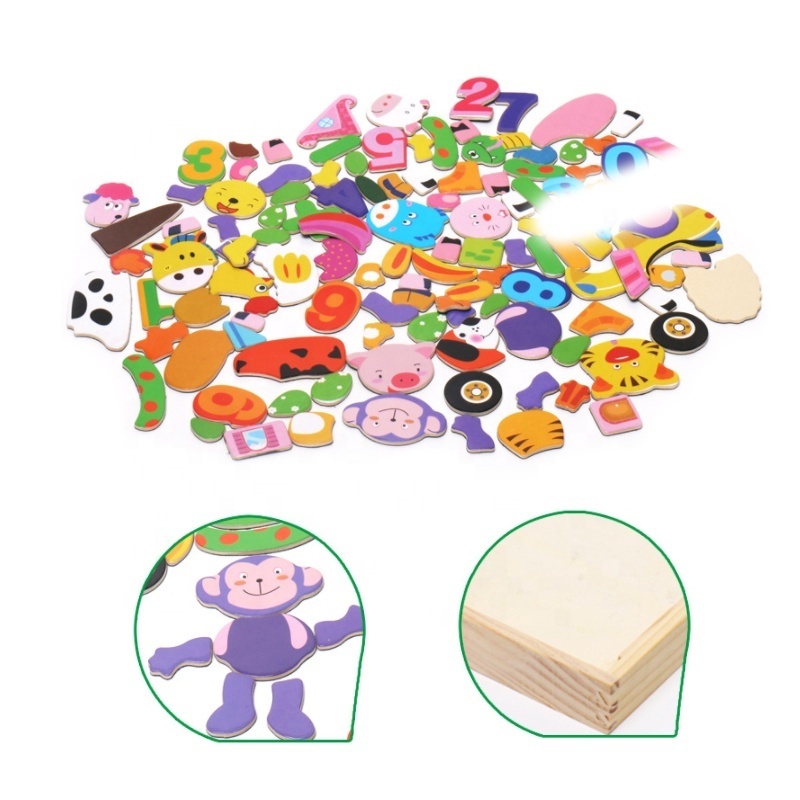 Children's wooden puzzle educational toys with diy magnetic wood 3D puzzle magnetic drawing board for kids