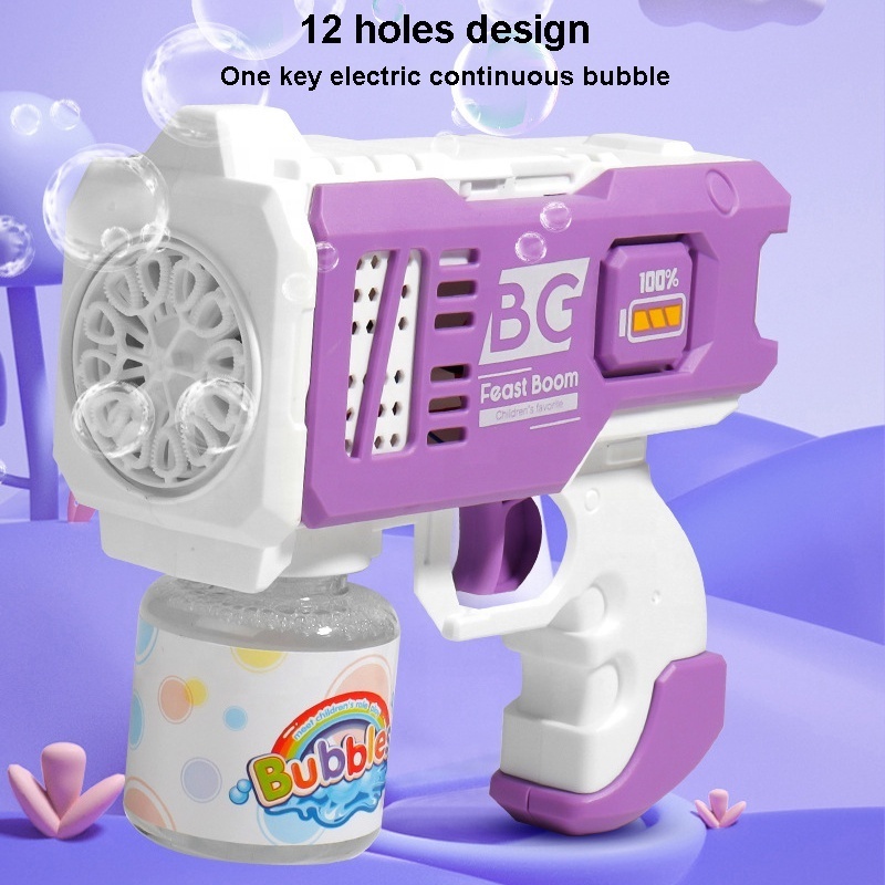 12 holes electric bubble machine gun toy kids outdoor activity bubble game battery operated bubble maker gun with colorful light