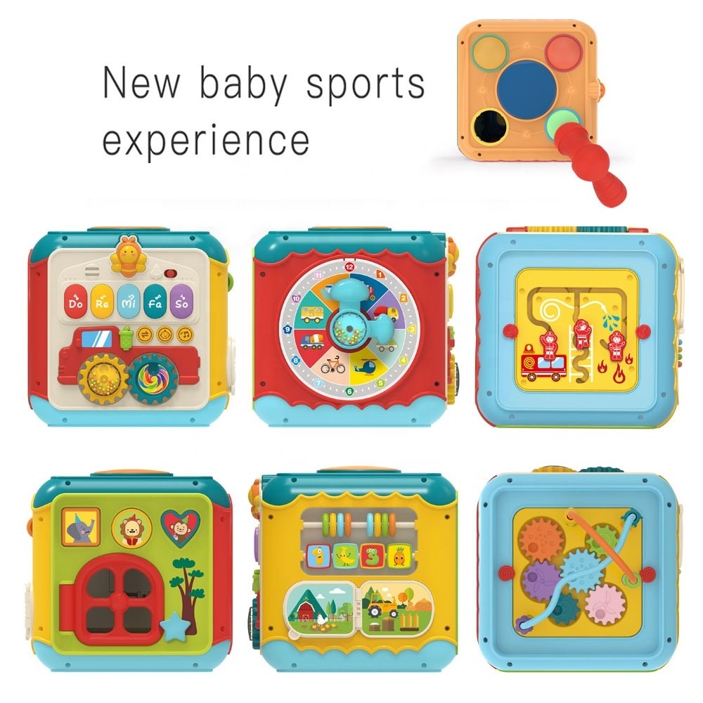 Multi-function six sides baby activity cube enlighten toys with light knocking piano colorful xylophone for kid 2020 educational