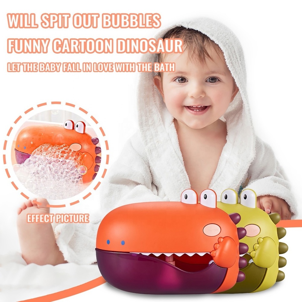 Newest hot sell toddlers baby bath toys auto bubble machine electric dinosaur bubble blowing toy for bathroom bathing