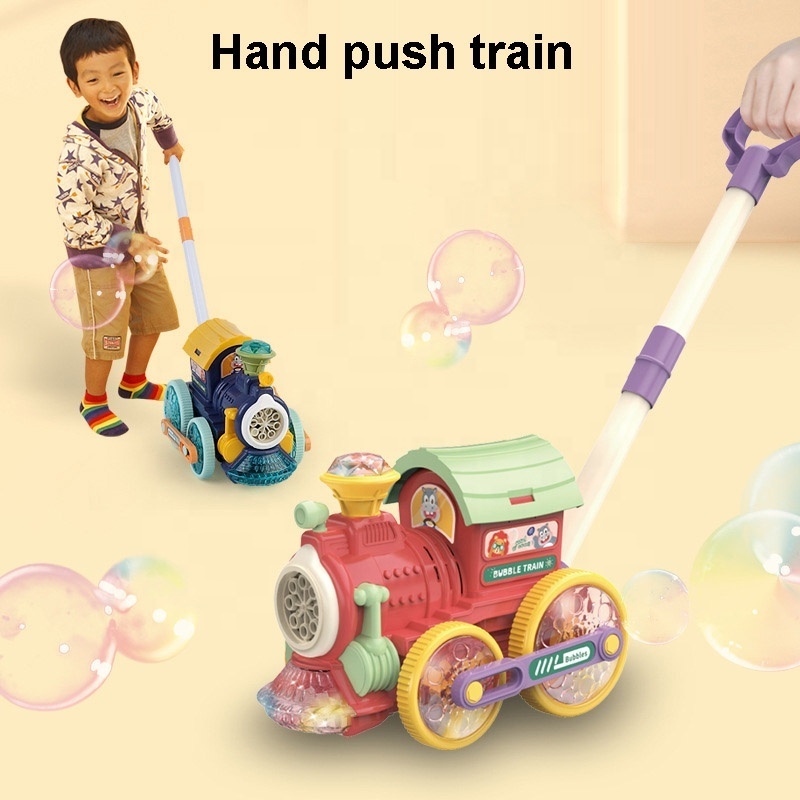 Kids outdoor trolley bubble train toy bubble blower machine fun automatic bubble blowing car lawn mower toy with light and music