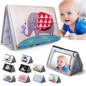 Infants Montessori sensory toy calendar soft crinkle 6 pages cloth book high contrast activity mirror book for baby tummy time