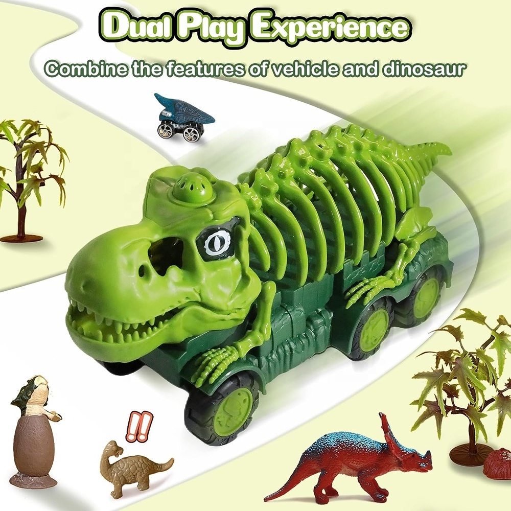 Dinosaur transporter truck toy kids dinosaur skeleton glide car transport truck dino figure&egg carrier set with light and sound