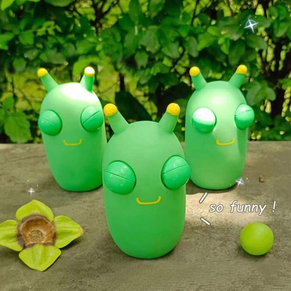 Stress relief fidget toy bug-eyed caterpillar popping worm squeeze toy funny eyeball burst squishy grass worm pinch toy for kids