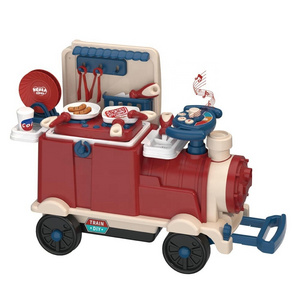 3 in 1 cutlery train ride on car toy trolley kids simulation kitchen cooking pretend play house set with music steering wheel