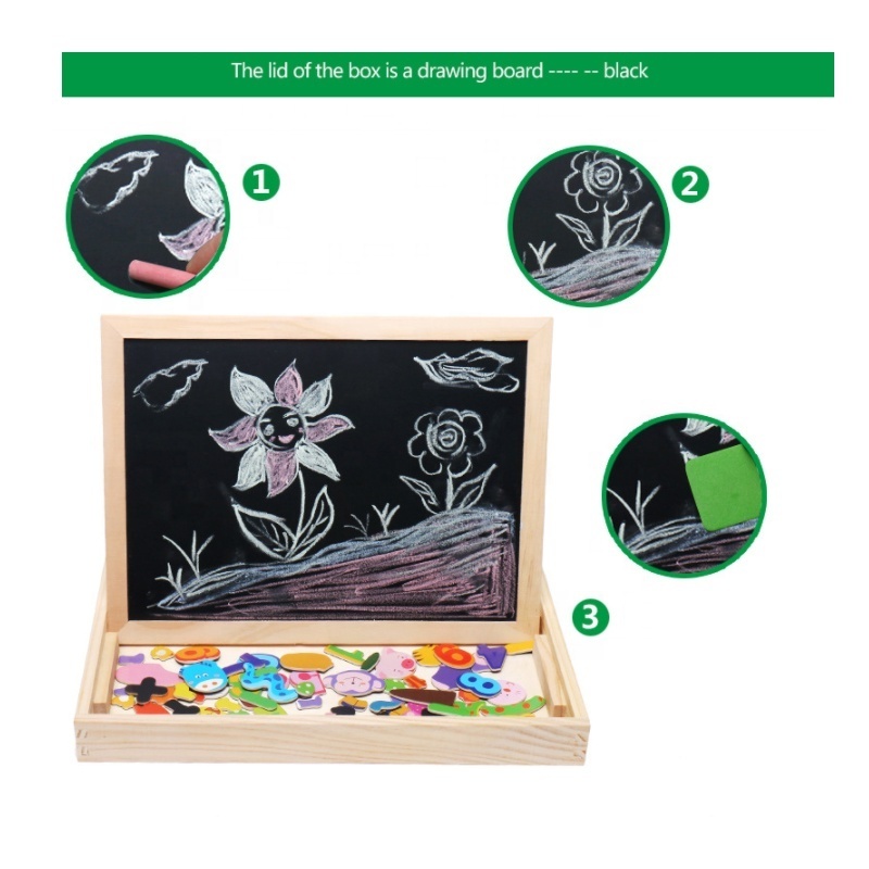 Children's wooden puzzle educational toys with diy magnetic wood 3D puzzle magnetic drawing board for kids