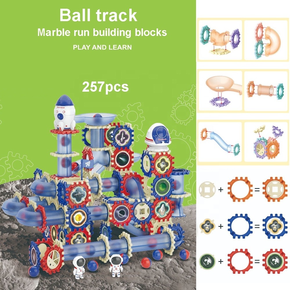 257pcs rolling ball race track toy blocks set DIY assemble marble run slide track building blocks kit marble maze game for kids