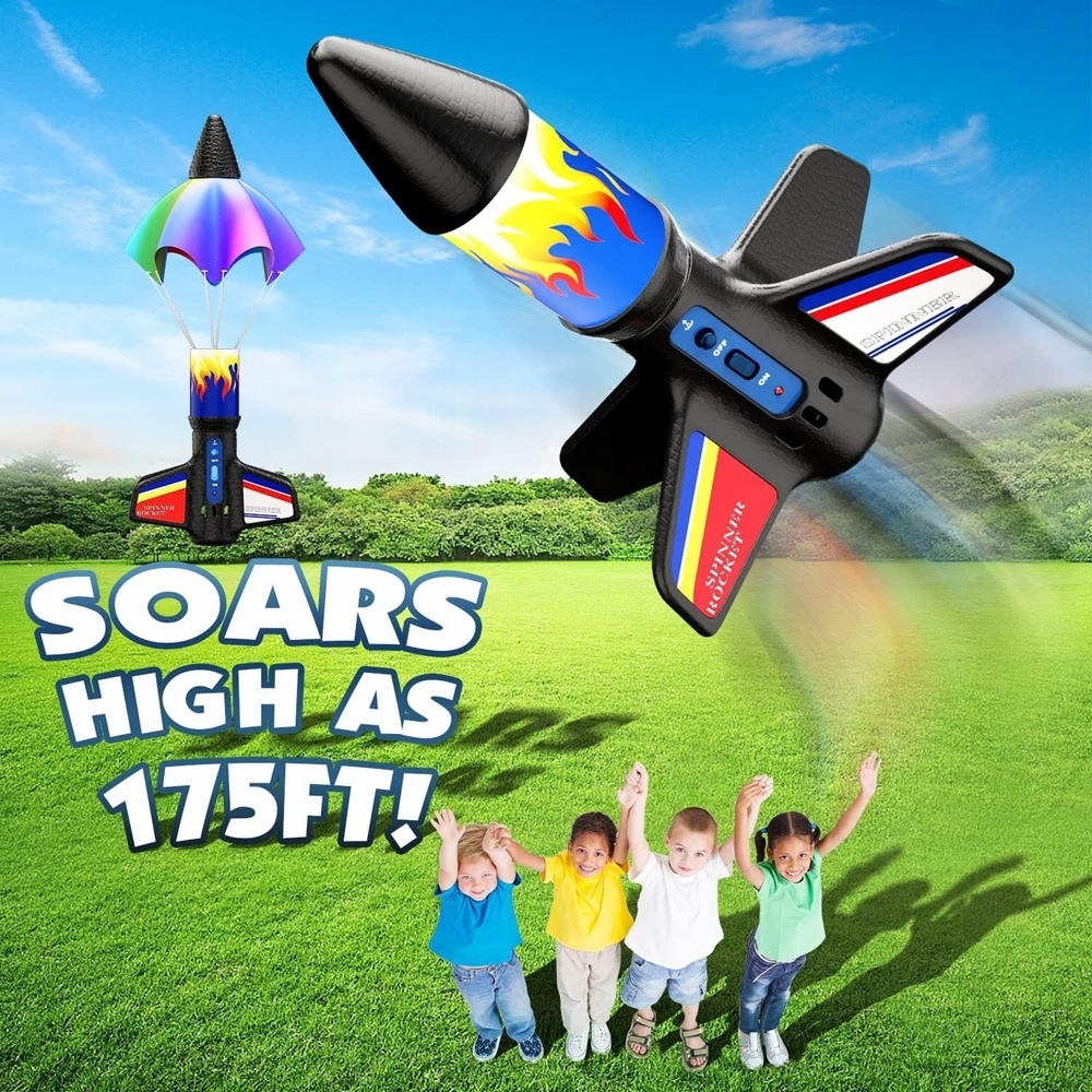 Kids outdoor electric rocket launcher toy electric powered flying model rocket launching up to 150 feet with parachute safe land