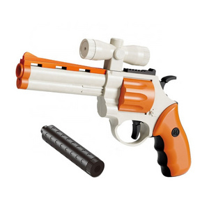 Low price DIY assemble pistols toy gun set for kids building shot gun bullet launcher simulated manual revolver with silencer