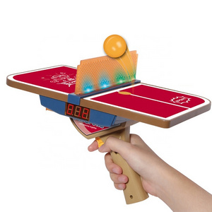 Newest 2 in 1 sport toy ping pong ball balance count playing game kid handheld launch mini table tennis gun toy with light sound