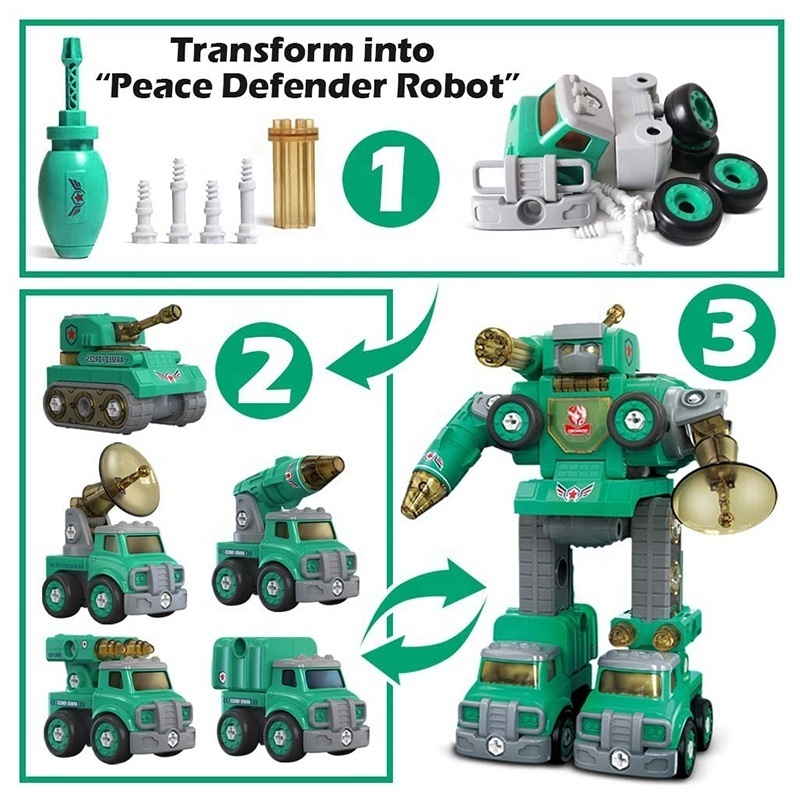 5 in 1 take apart toy vehicles transform into robot stem assembly deformation robot toy gift for kids with sound and light