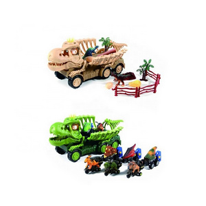 Dinosaur transporter truck toy kids dinosaur skeleton glide car transport truck dino figure&egg carrier set with light and sound