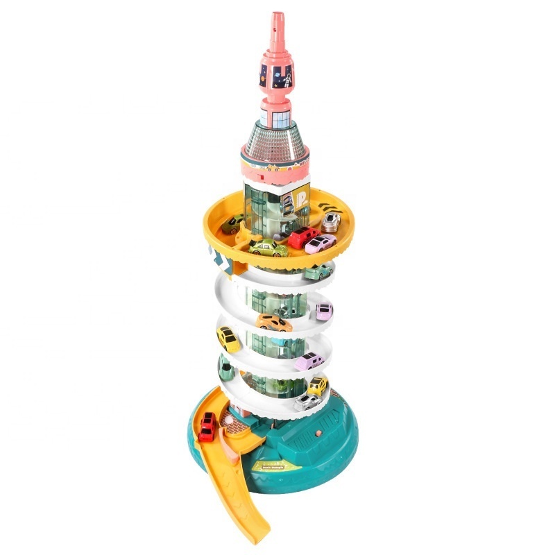 New arrival multi layer pearl tower vehicle DIY assembly parking garage toy slot track car toy parking lot with music and light