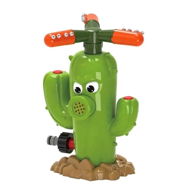 2023 cheap price outdoor garden cactus sprinkler toy backyard 360 degree rotating water spray cactus toy for summer water play